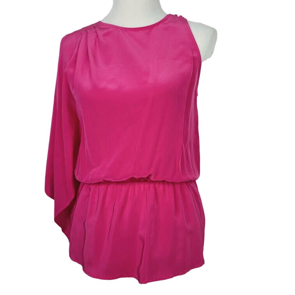 BCBG Max Azria Top Pink XS One Shoulder Blouse NWT Asymmetric Sleeve Silk